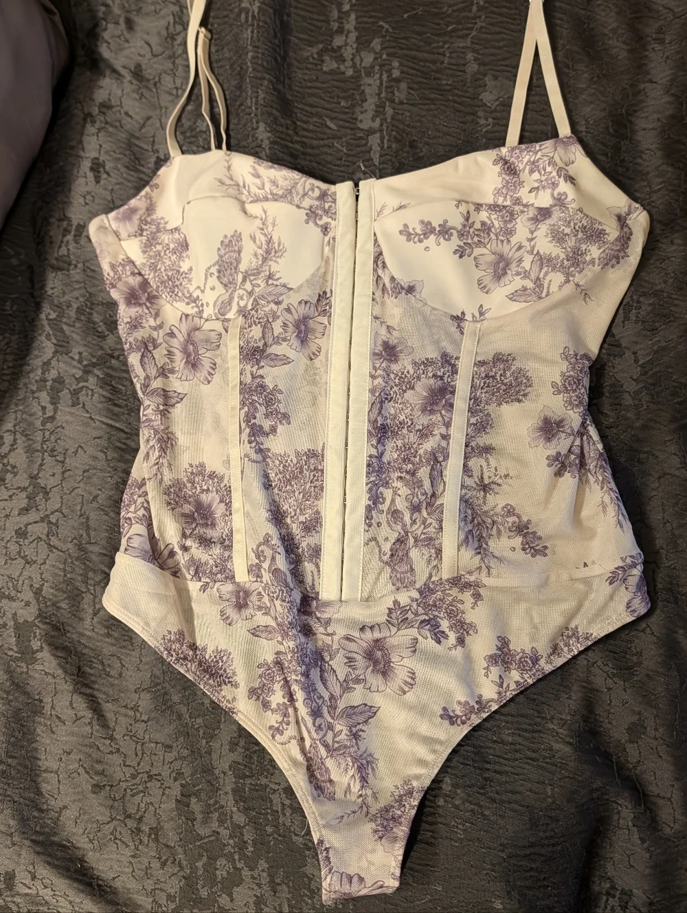 Free People Night Rhythms Printed Mesh Bodysuit in Ivory Combo sz XL